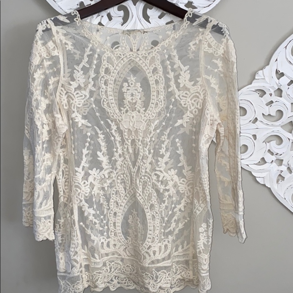 Cream Lace Tunic Top